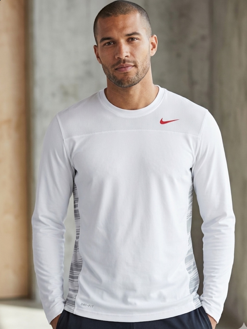 Nike White Long-Sleeve Dri-Fit Shirt With Red Swoosh